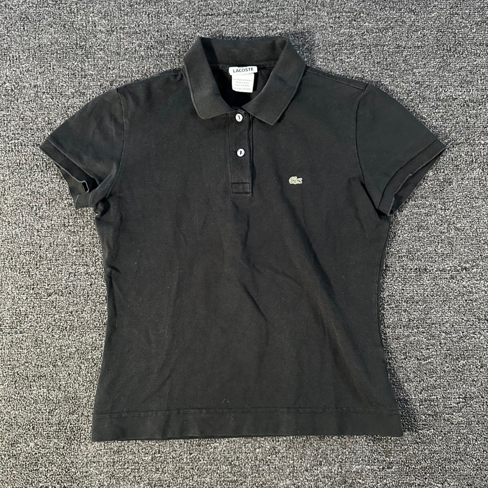 Lacoste Polo Shirt Womens 40 Black Good Short Sleeve Pique Stretch Croc Logo